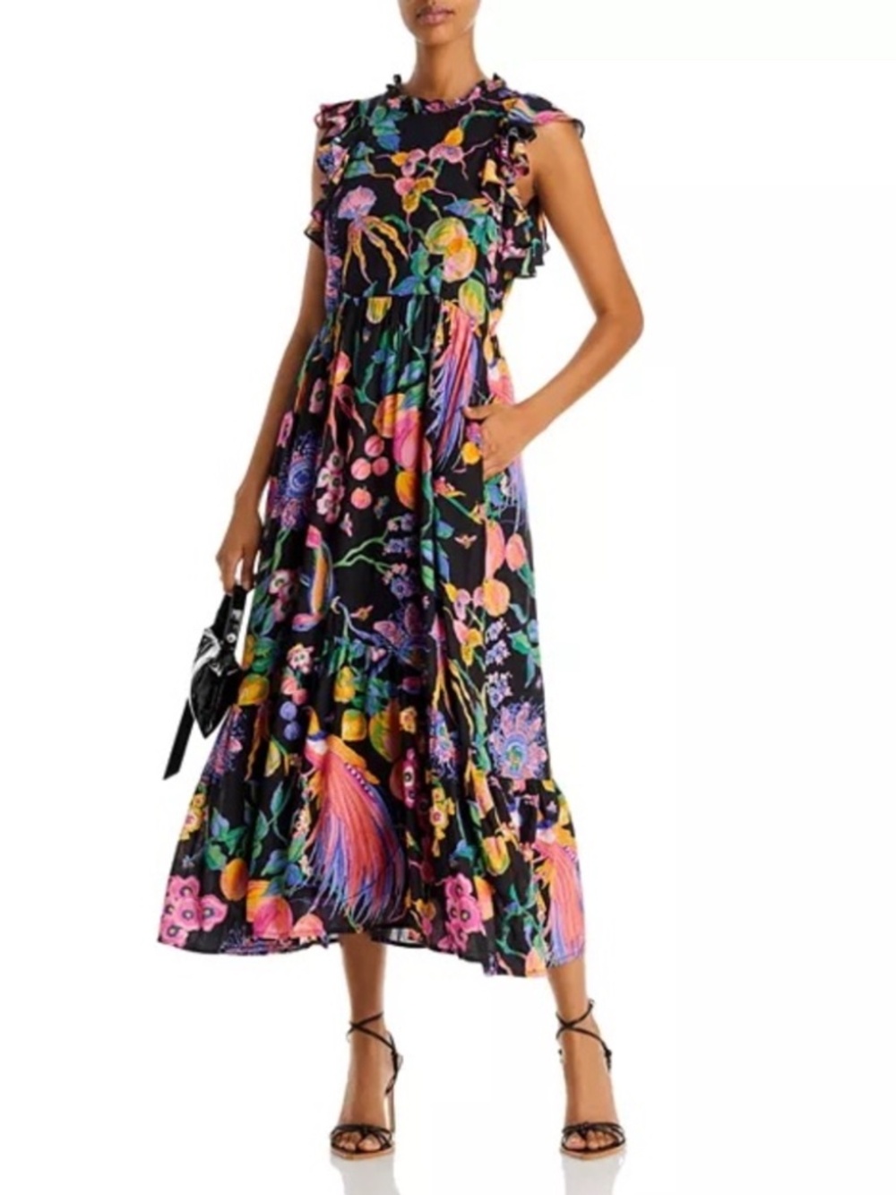 Banjanan Hannah Dress Eden Garden Black Print Viscose Maxi Small
